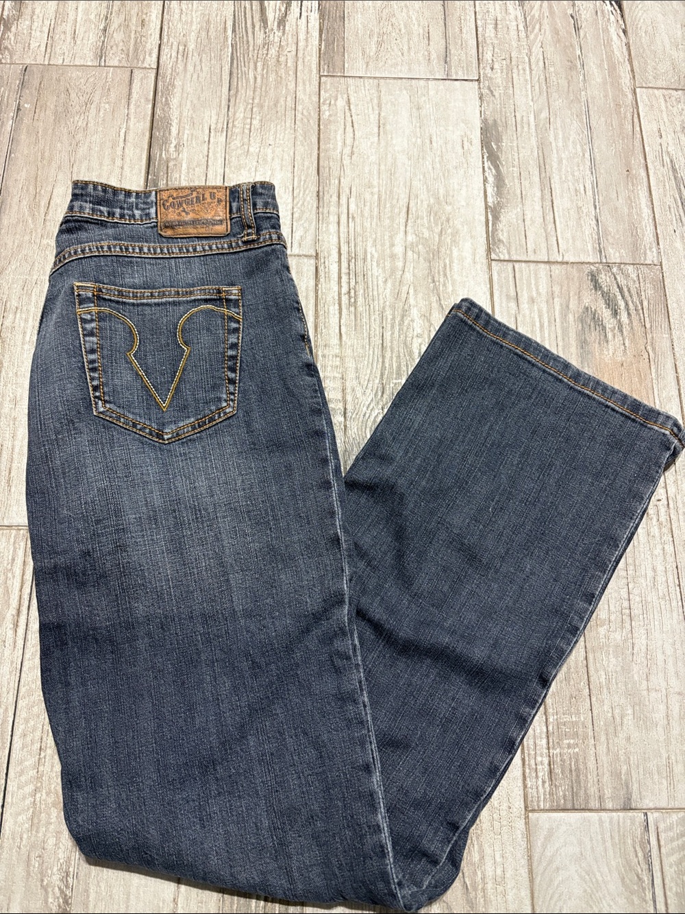 Vintage Cowgirl Up Bootcut Jeans in Dark Blue - Classic Mid Rise